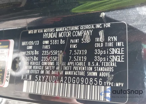 2013 Hyundai Santa Fe Sport 2.0T from USA, damaged, VIN 5XYZUDLA2DG090856